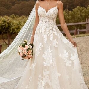 Sophia Tolli Ivory and White Lace Appliqué A-Line Wedding Dress